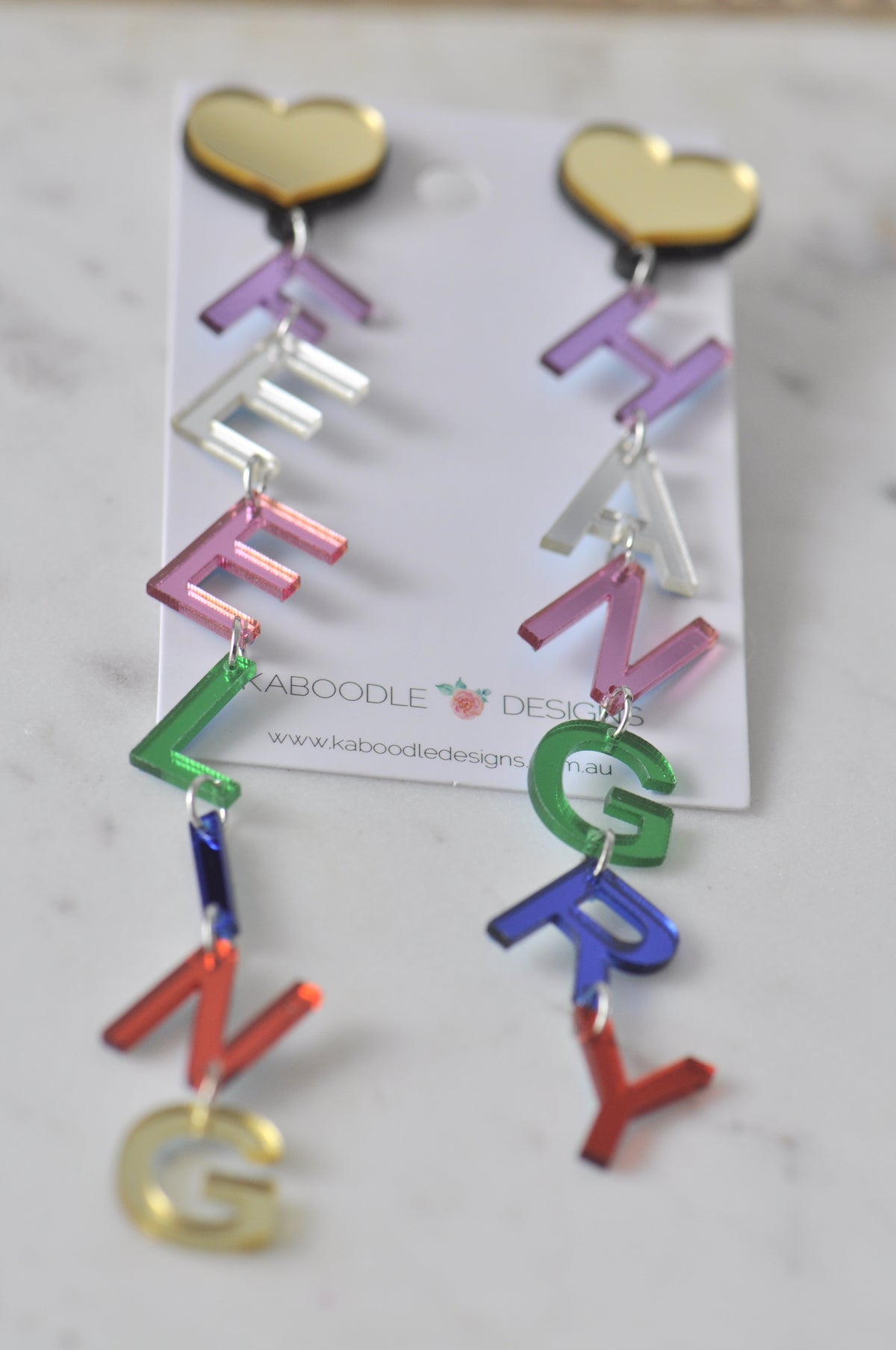 Acrylic Feeling Hangry Quote Rainbow Drop Dangle Earrings