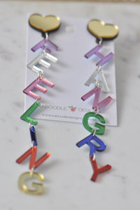 Acrylic Feeling Hangry Quote Rainbow Drop Dangle Earrings