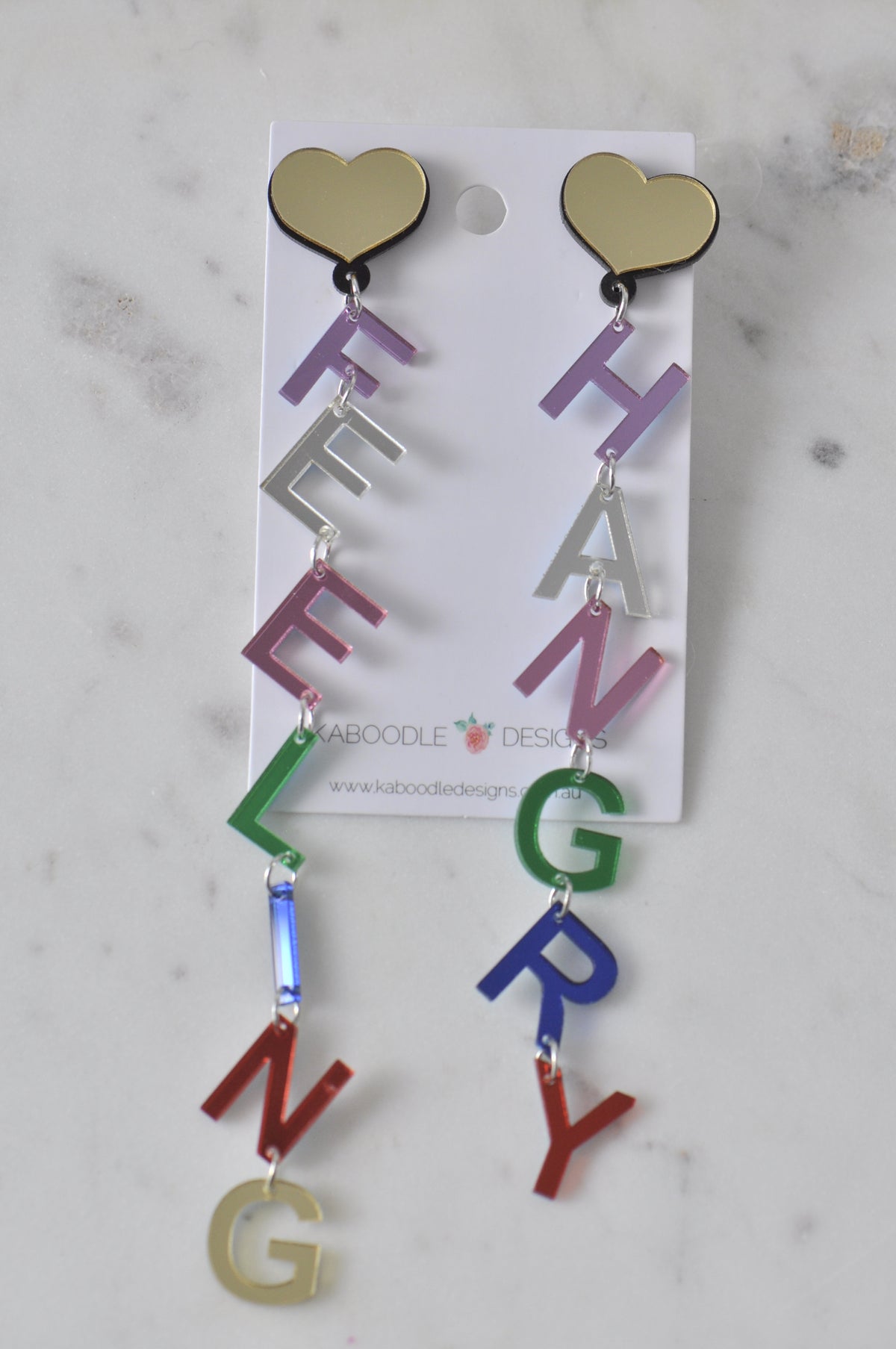 Acrylic Feeling Hangry Quote Rainbow Drop Dangle Earrings