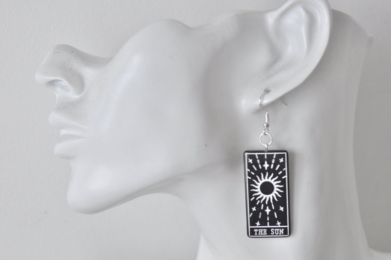 Novelty The Sun Tarot Card Black Drop Dangle Earrings