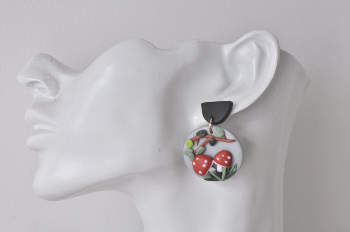 Clay Mushroom Drop Dangle Earrings