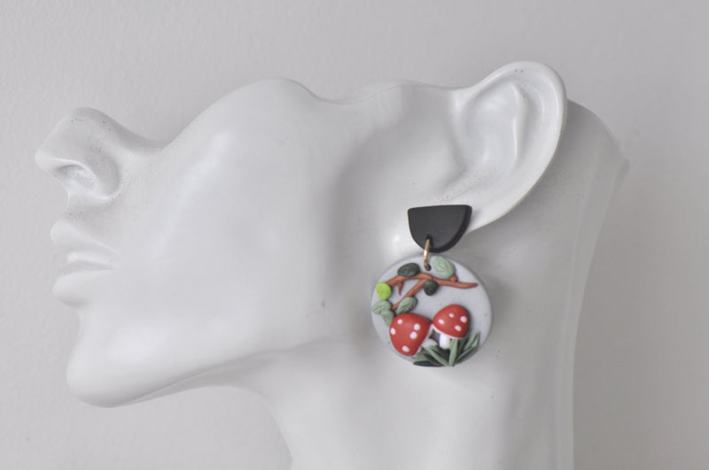 Clay Mushroom Drop Dangle Earrings