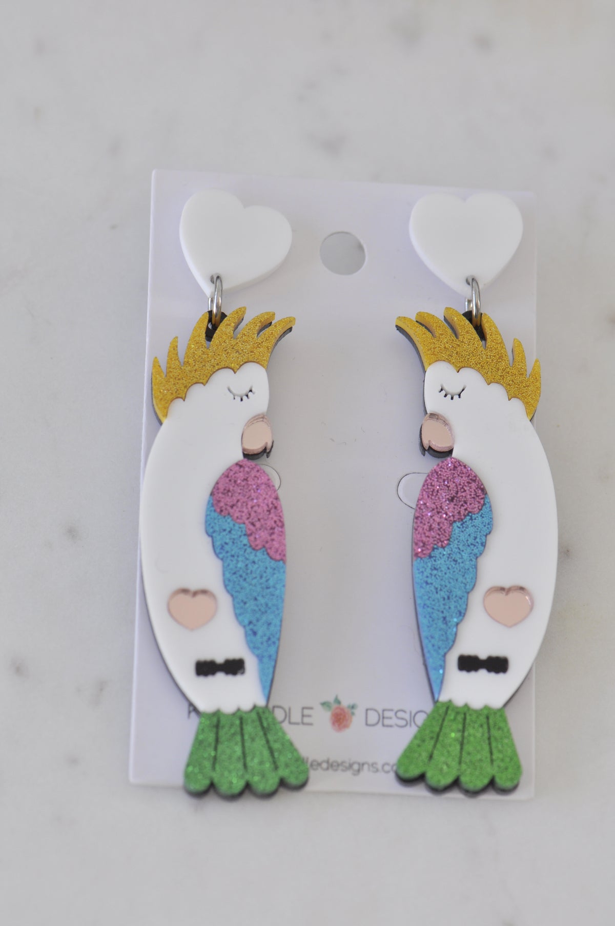 Acrylic Glitter Cockatoo Drop Dangle Earrings