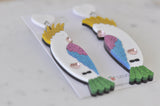 Acrylic Glitter Cockatoo Drop Dangle Earrings