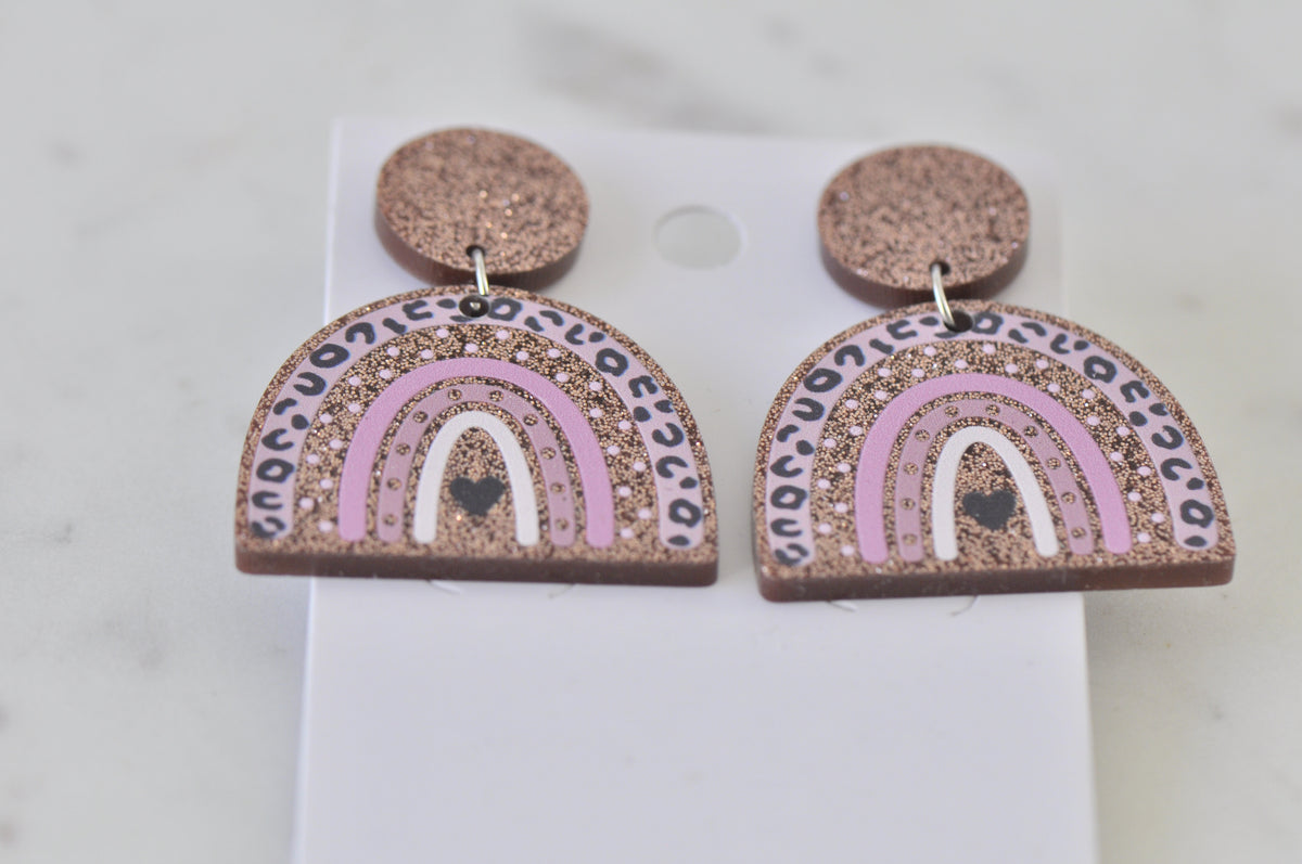 Acrylic Glitter Leopard Print Rainbow Drop Dangle Earrings