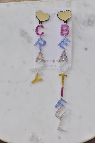 Acrylic Crazy Beautiful Quote Rainbow Drop Dangle Earrings
