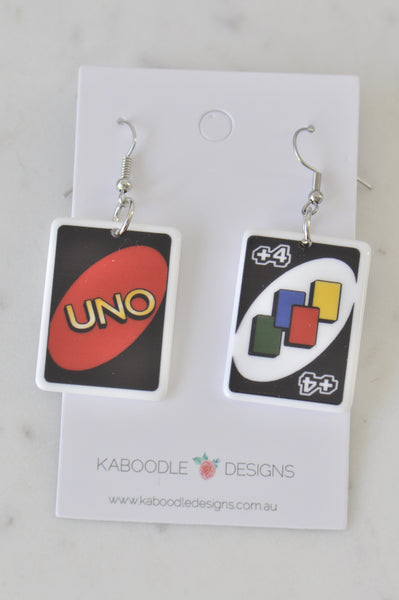 Acrylic UNO Draw 4 Card Game Novelty Dangle Drop Earrings