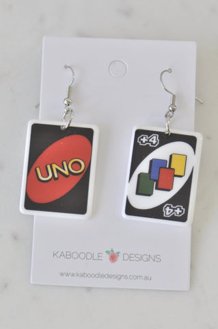 Acrylic UNO Draw 4 Card Game Novelty Dangle Drop Earrings