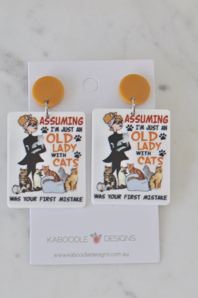 Acrylic Cat Lady Cat Lover Drop Dangle Earrings