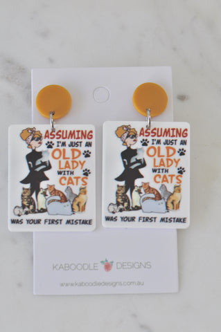 Acrylic Cat Lady Cat Lover Drop Dangle Earrings