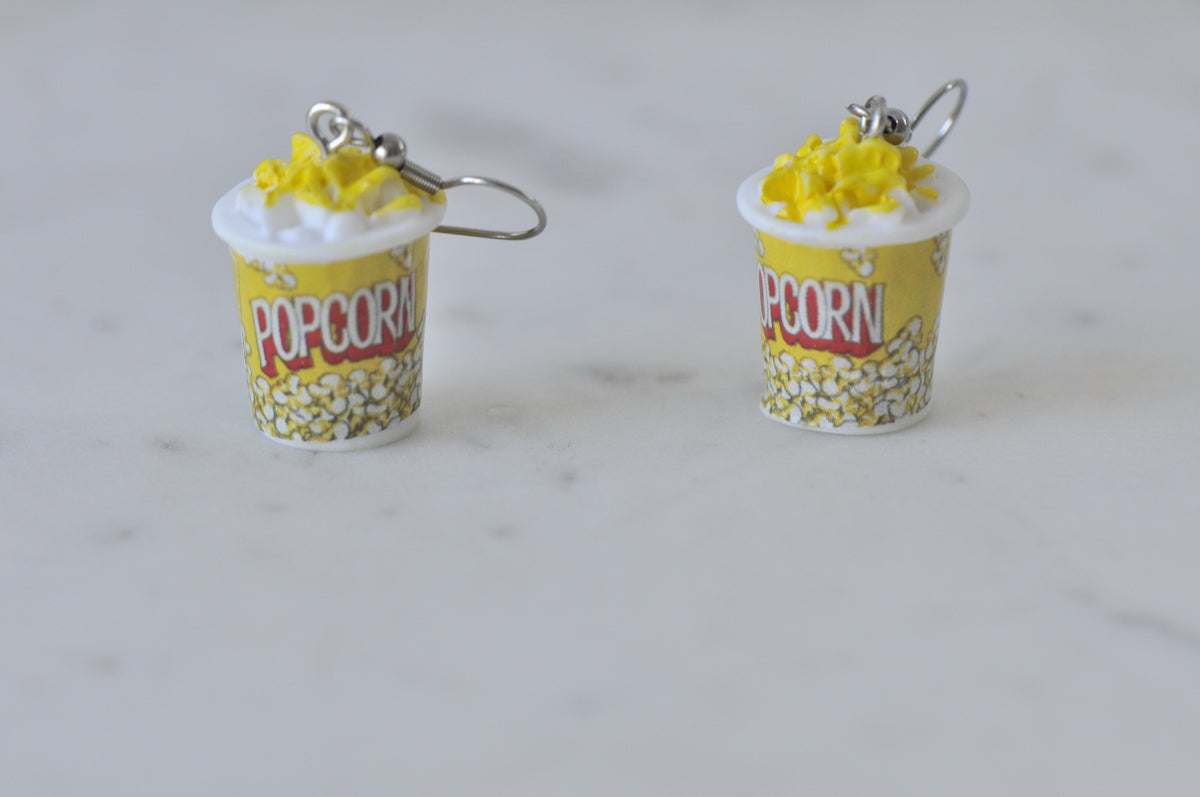 Popcorn Movies Streaming Snack Food Novelty Fun Drop Dangle Earrings