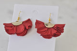Bohomian Boho Cloth Fabric Fan Flower Drop Earrings - Red