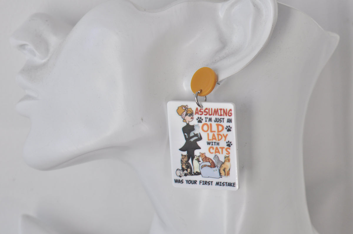 Cat Lady Cat Lover Drop Dangle Earrings