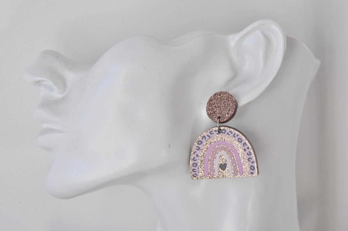 Acrylic Glitter Leopard Print Rainbow Drop Dangle Earrings