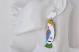 Acrylic Glitter Cockatoo Drop Dangle Earrings