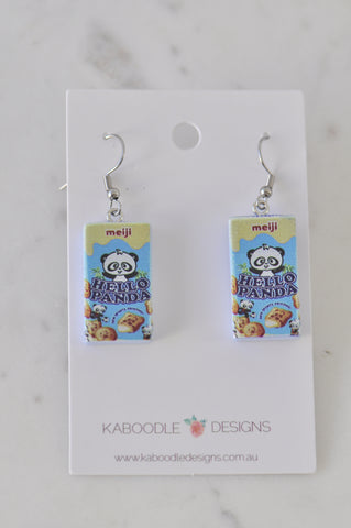 Hello Panda Asian Biscuit Snack Food Drop Earrings