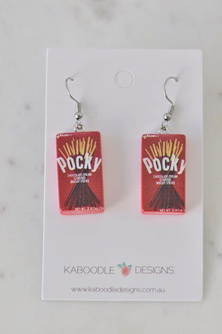 Pocky Snack Chocolate Biscuit Food Drop Earrings