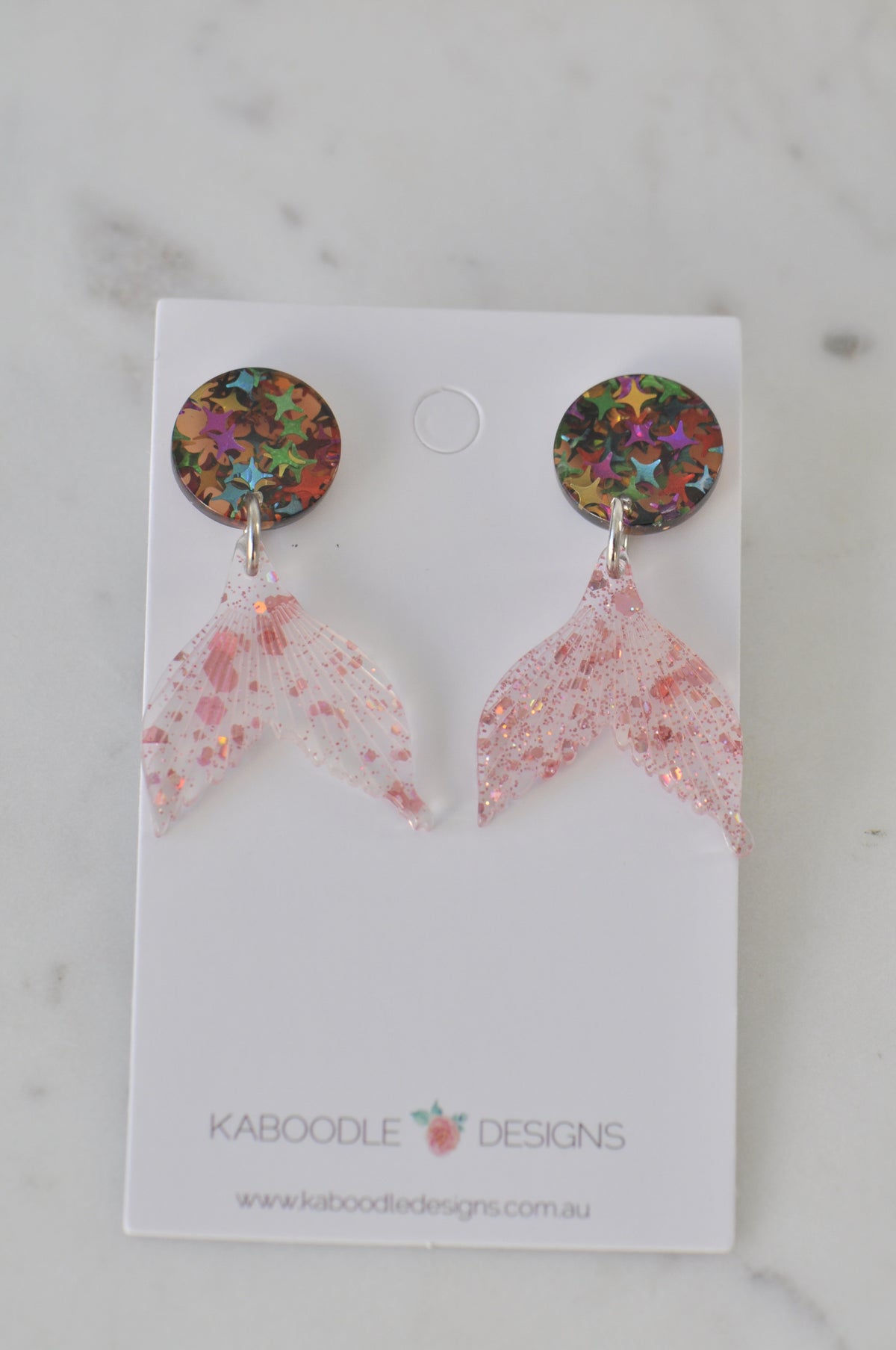 Resin Glitter Mermaid Fish Tail Dangle Stud Earrings