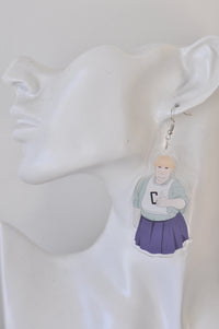 Single Sharon netball earring shown on a mannequin ear for scale