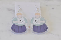 Close-up of both Sharon earrings side by side showing acrylic finish and printed detail
