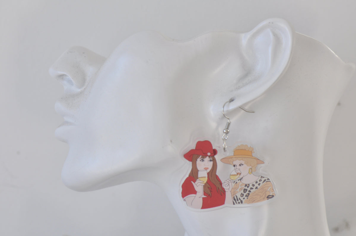 Acrylic Kath and Kim TV Show Drop Dangle Earrings