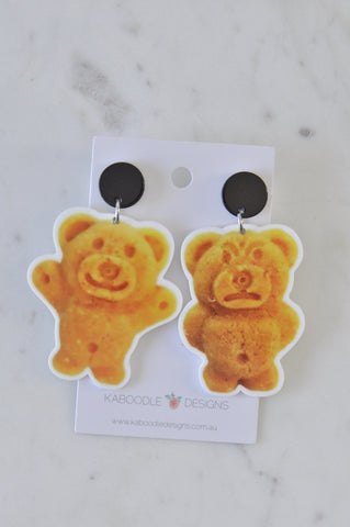 Acrylic Tiny Teddy Teddies Biscuit Lunch Snack Dangle Earrings