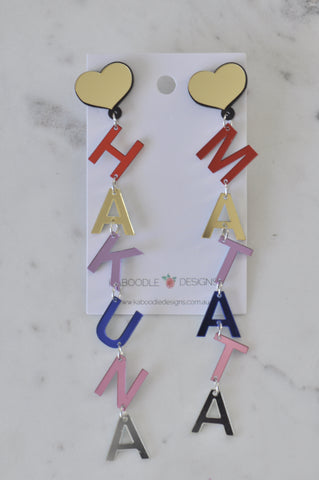 Acrylic Hakuna Matata Quote Rainbow Drop Dangle Earrings