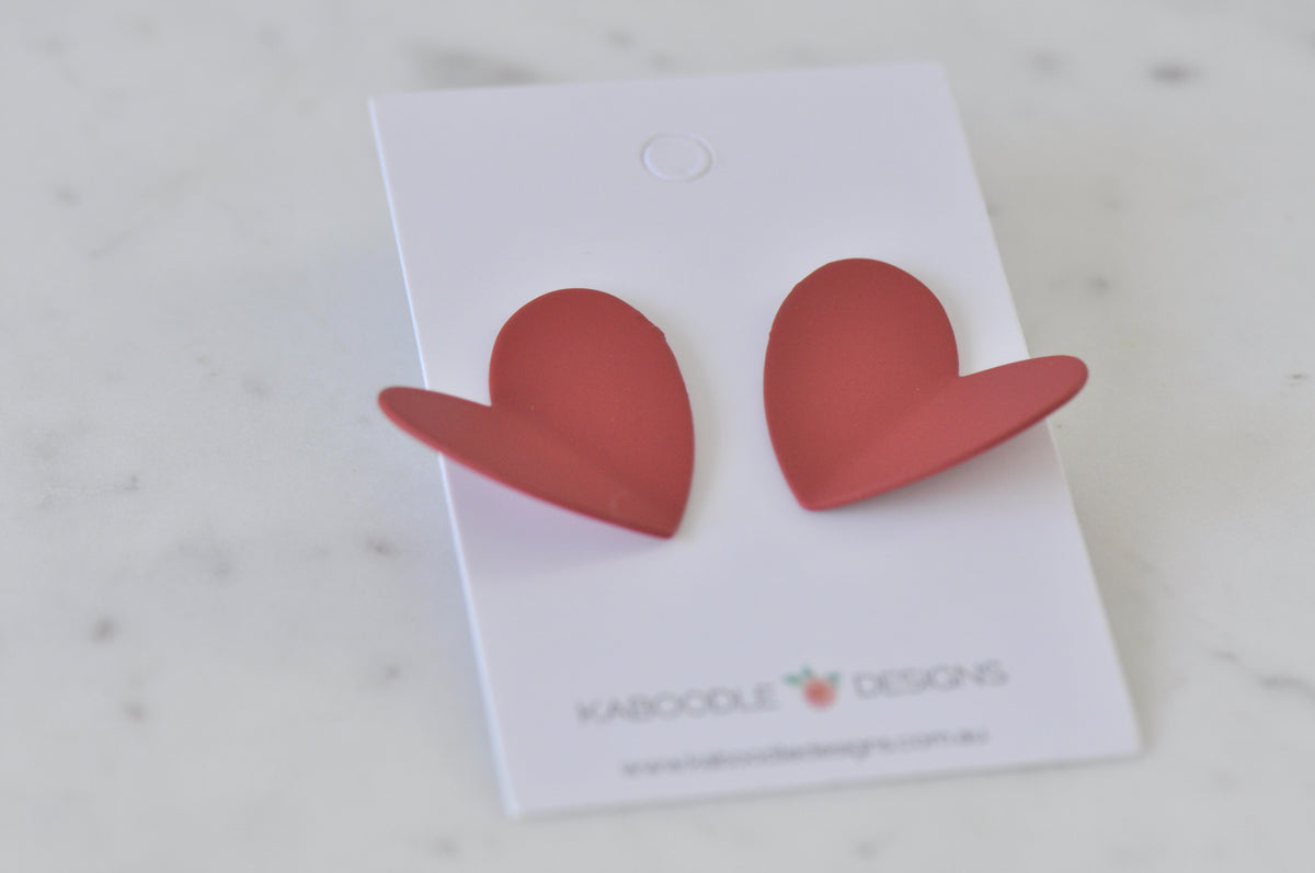 Red Heart Origami Style Drop Dangle Earrings