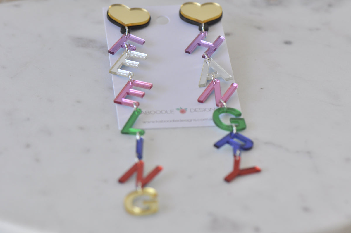 Acrylic Feeling Hangry Quote Rainbow Drop Dangle Earrings