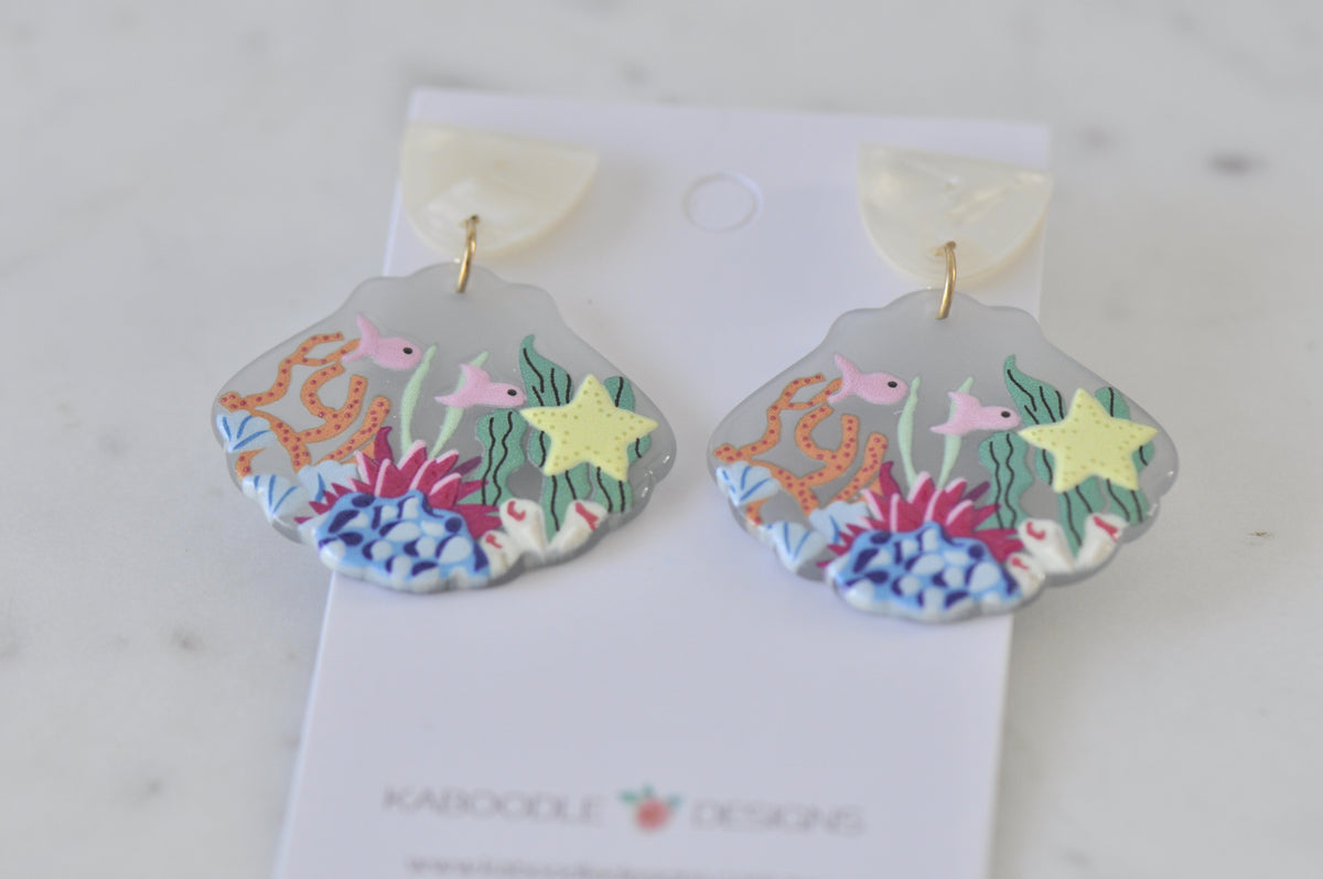 Acrylic Ocean Coral Fish Statement Drop Dangle Earrings