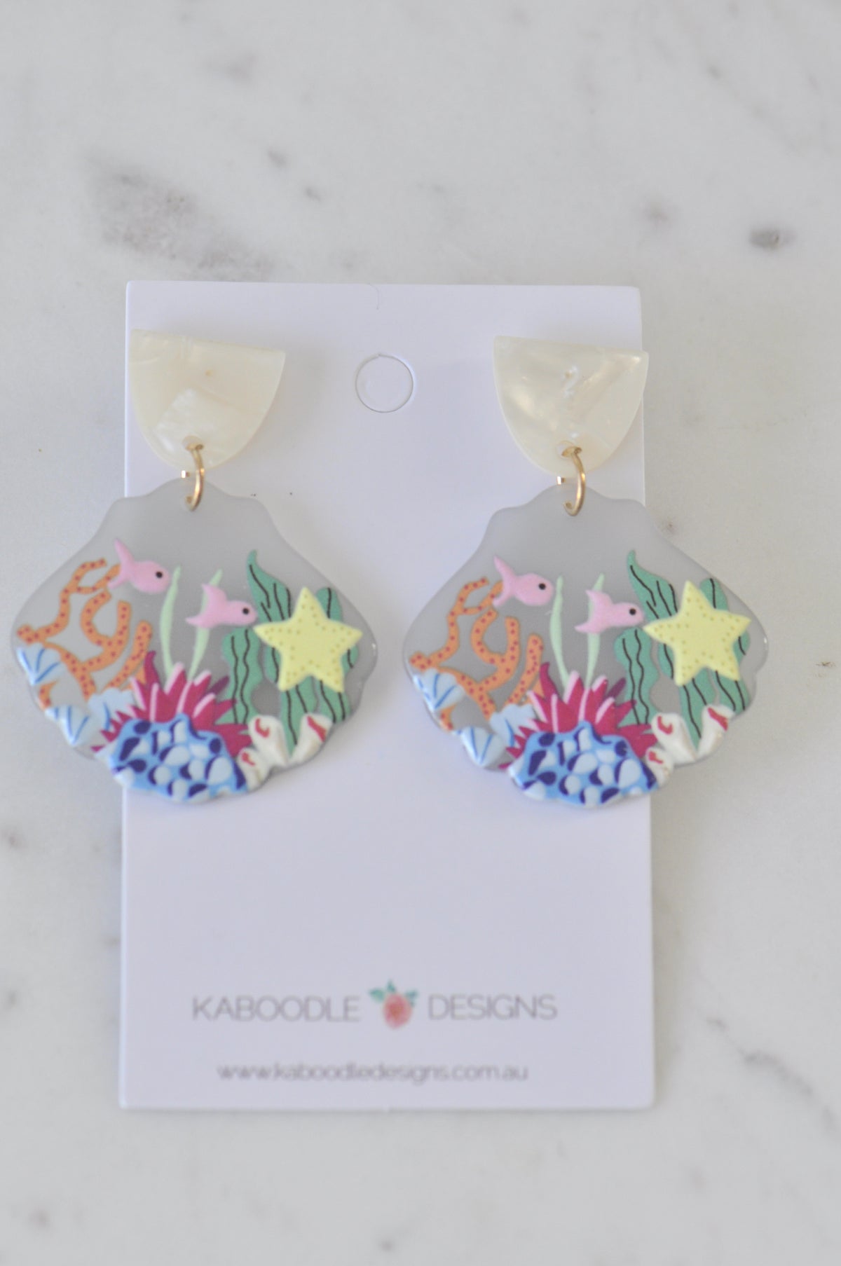 Acrylic Ocean Coral Fish Statement Drop Dangle Earrings