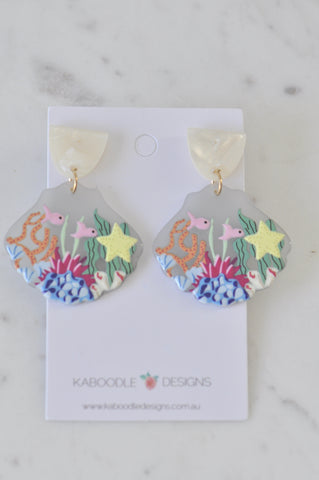 Acrylic Ocean Coral Fish Statement Drop Dangle Earrings