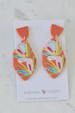 Geometric Burnt Orange Flowers Statement Drop Dangle Earrings