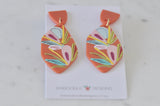 Geometric Burnt Orange Flowers Statement Drop Dangle Earrings