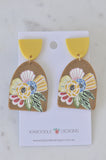 Geometric Mustard Boho Flowers Statement Drop Dangle Earrings