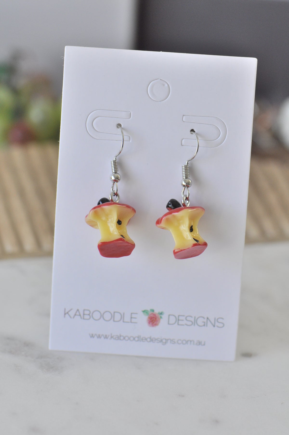 Red Apple Core Novelty Fun Drop Dangle Earrings