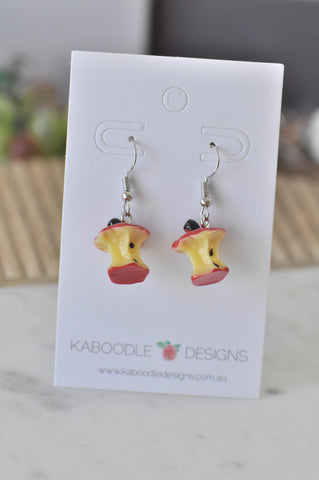 Red Apple Core Novelty Fun Drop Dangle Earrings