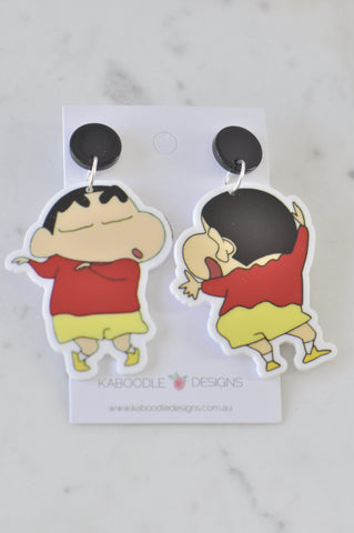 Acrylic Japanese Retro Cartoon Crayon Shin Chan Drop Dangle Earrings