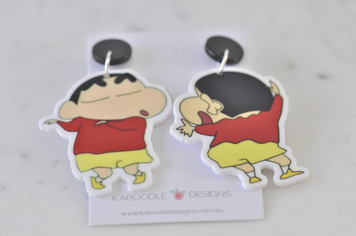 Acrylic Japanese Retro Cartoon Crayon Shin Chan Drop Dangle Earrings