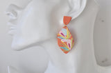 Geometric Burnt Orange Flowers Statement Drop Dangle Earrings