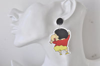 Single Shin Chan earring on ear, back view showing tongue-out pose and black hair