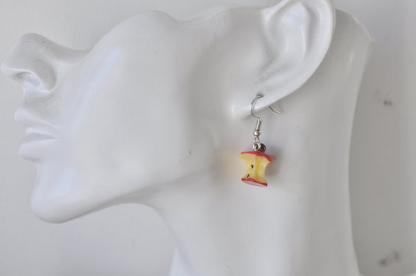 Red Apple Core Novelty Fun Drop Dangle Earrings