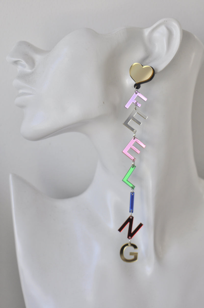 Acrylic Feeling Hangry Quote Rainbow Drop Dangle Earrings