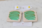 Acrylic Perspex Avocado Mashed Breakfast Toast with Egg Dangle Earrings