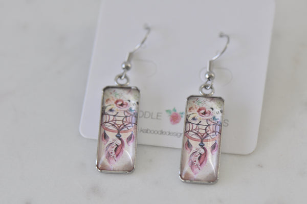 Rectangular Painting Image Picture Dangle Earrings - Boho Dreamcatcher