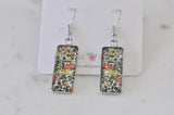 Rectangular Painting Image Picture Dangle Earrings - Flowers