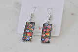 Rectangular Painting Image Picture Dangle Earrings - Flowers
