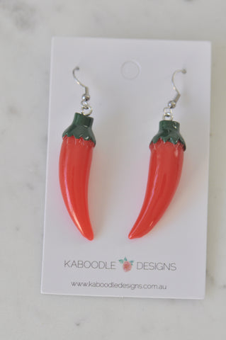 Miniature 3D Chilli Pepper Dangle Drop Earrings