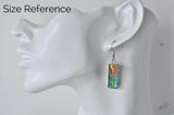 Rectangular Painting Image Picture Dangle Earrings - Flowers