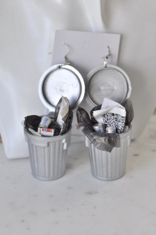 Fun Trash Can Rubbish Bin Novelty Fun Earrings